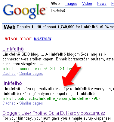 linkfelhő a központi Google oldalán